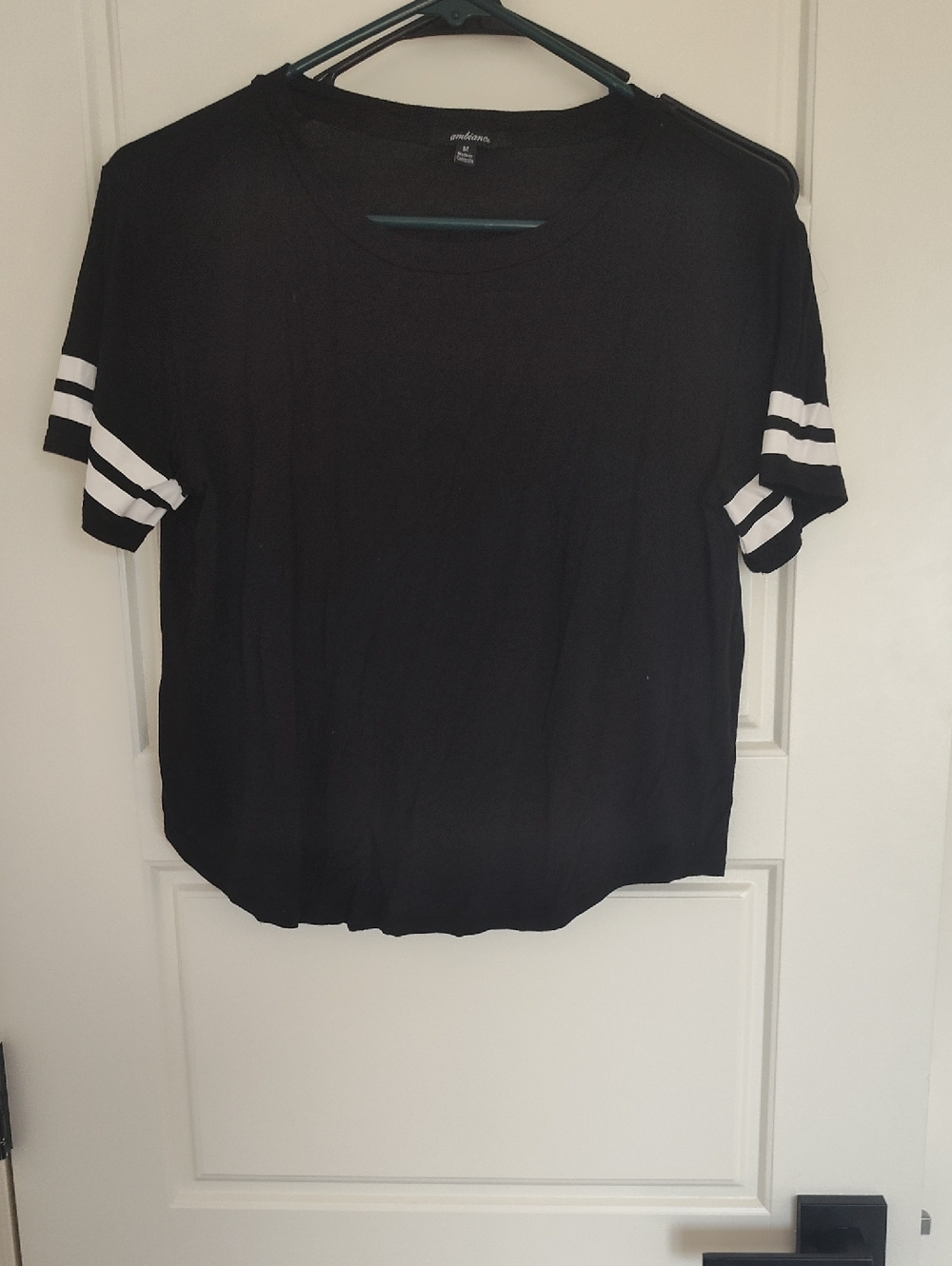 Ambiance Black Tee with White Sleeve Stripes